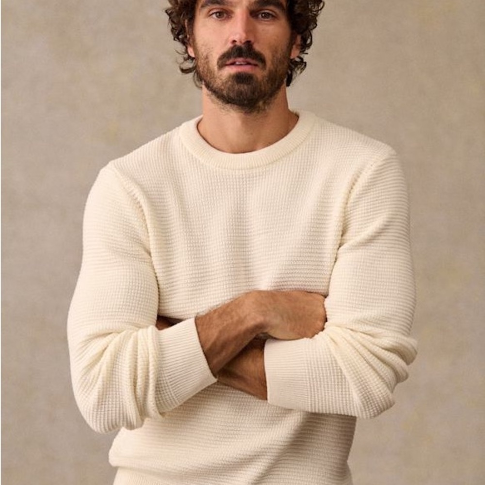 Men's Cream Waffle-Knit Chuck Crewneck Sweater